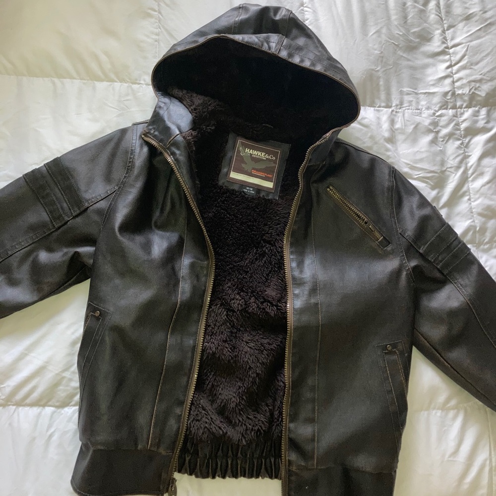 Boys (L) 14/16 brown faux leather jacket